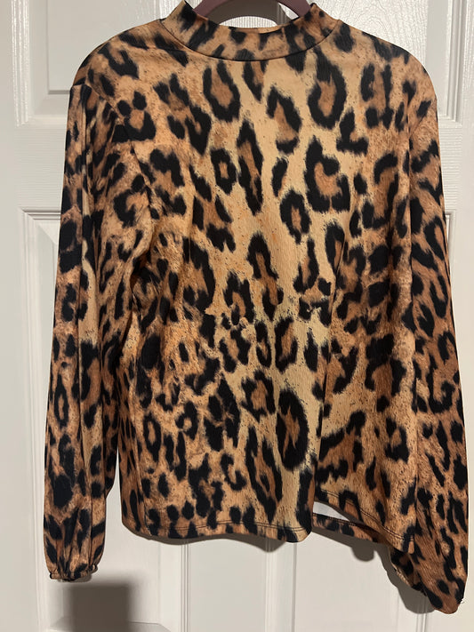 Animal print mock neck top