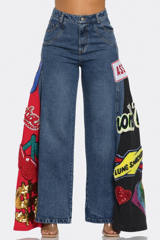 Graffiti Patched Jeans