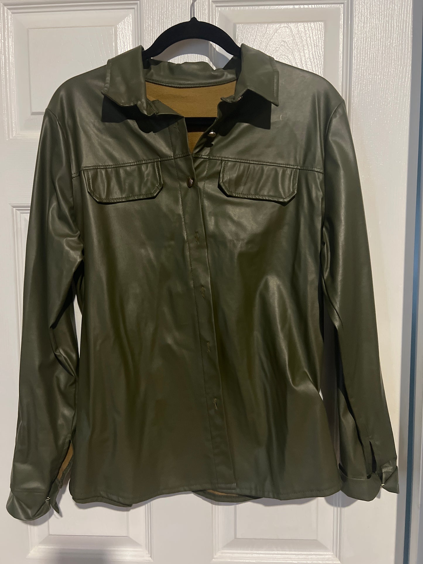 Olive faux leather shirt