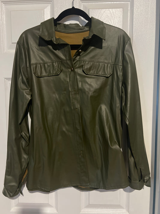 Olive faux leather shirt