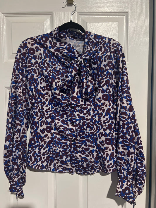 Purple leopard bow blouse