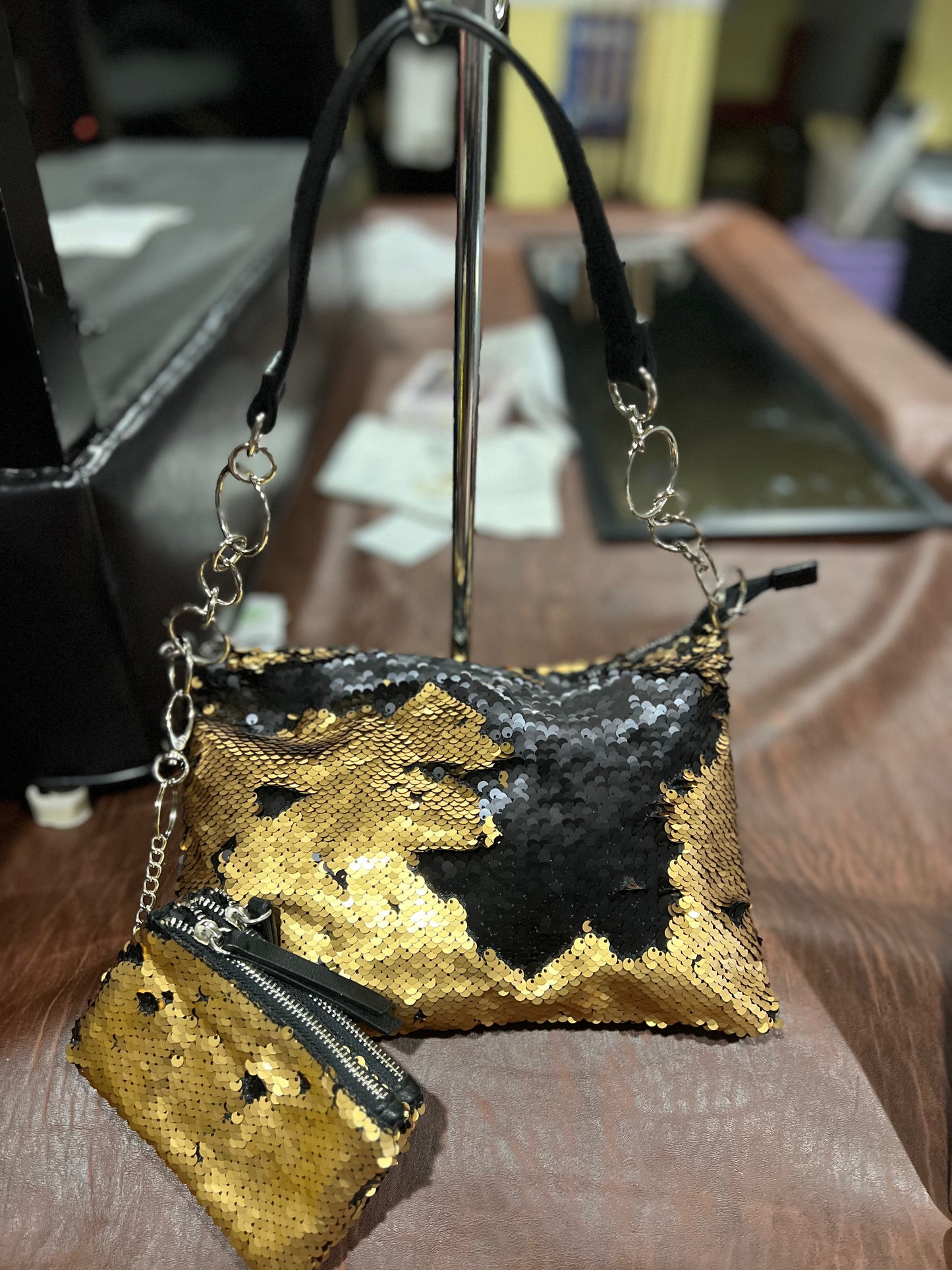 Black & Gold Shoulder Sequin Bag