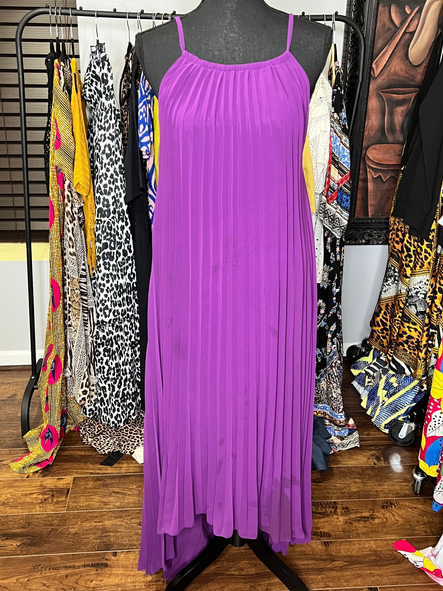 Purple Pleated Dress